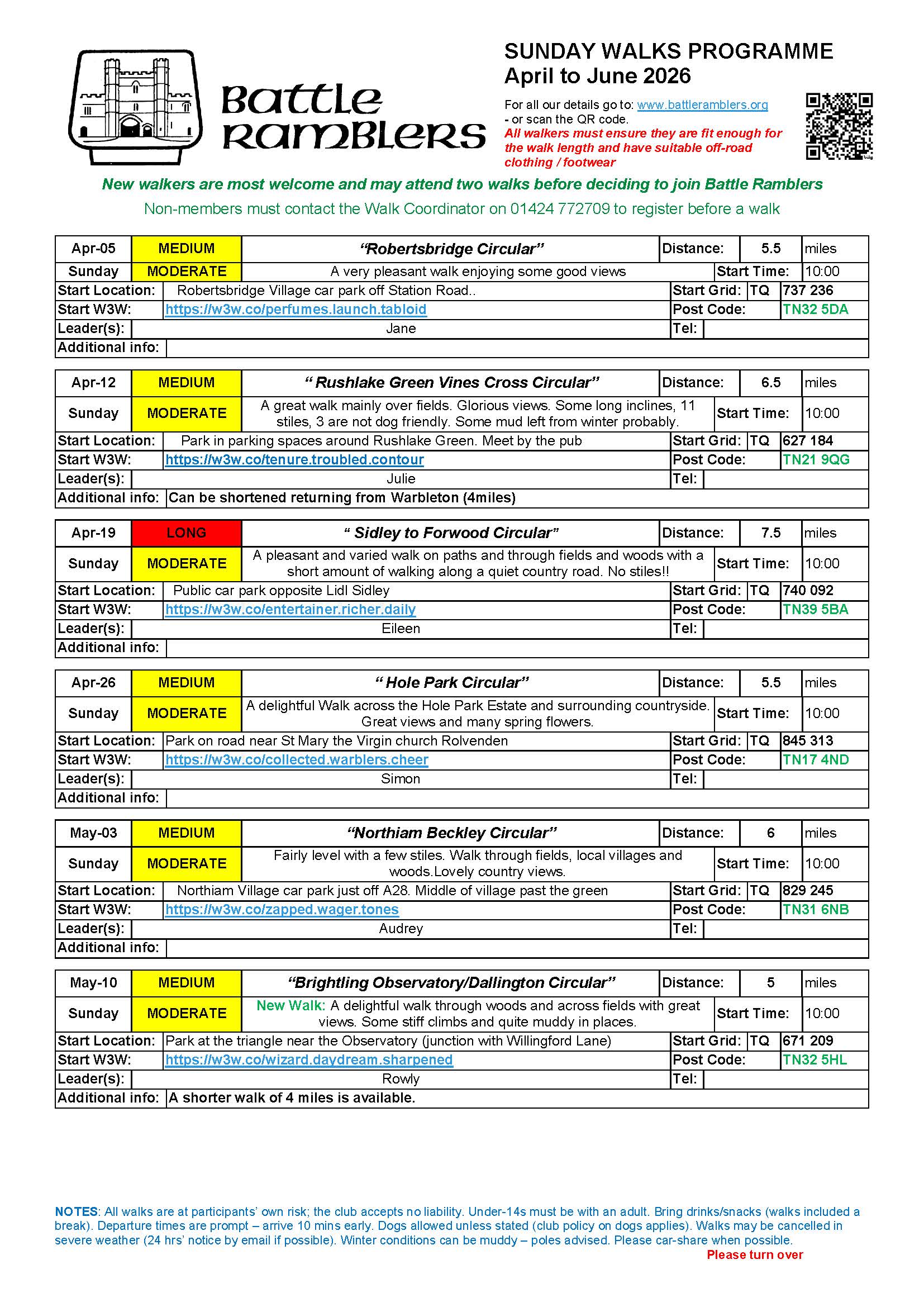 Battle Ramblers Sunday Walks Programme