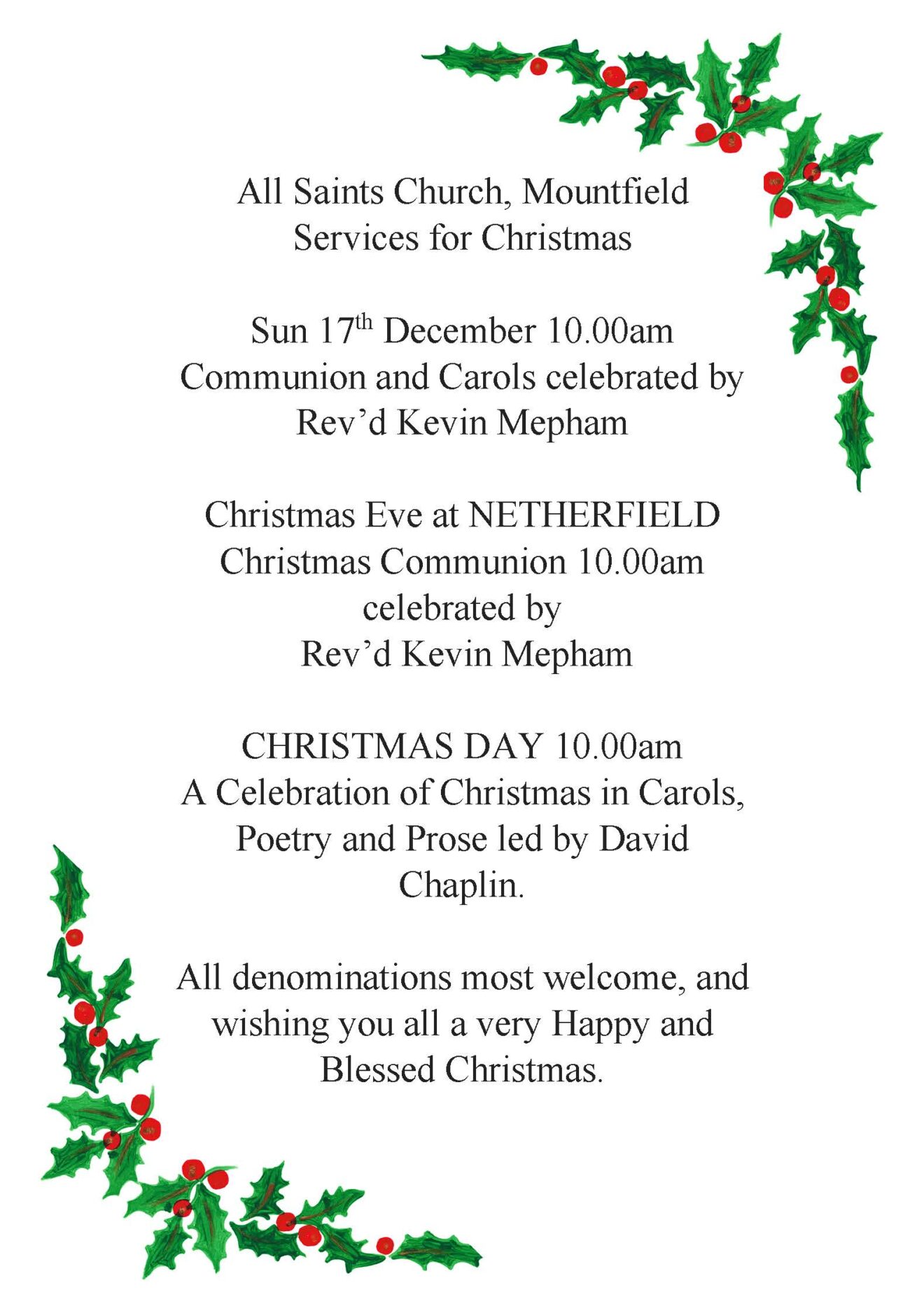 All Saints Church, services for Christmas 2023